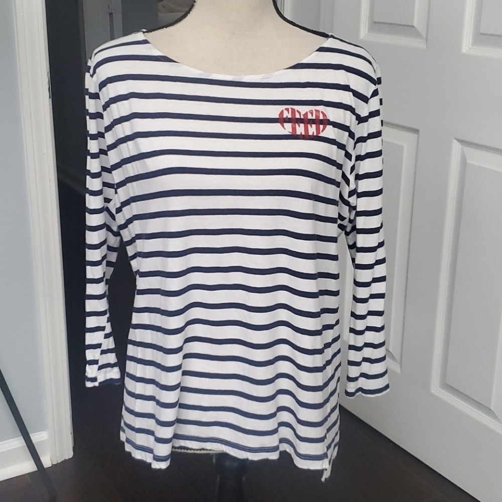 FEED Projects Striped 3/4 Sleeve Boatneck Top